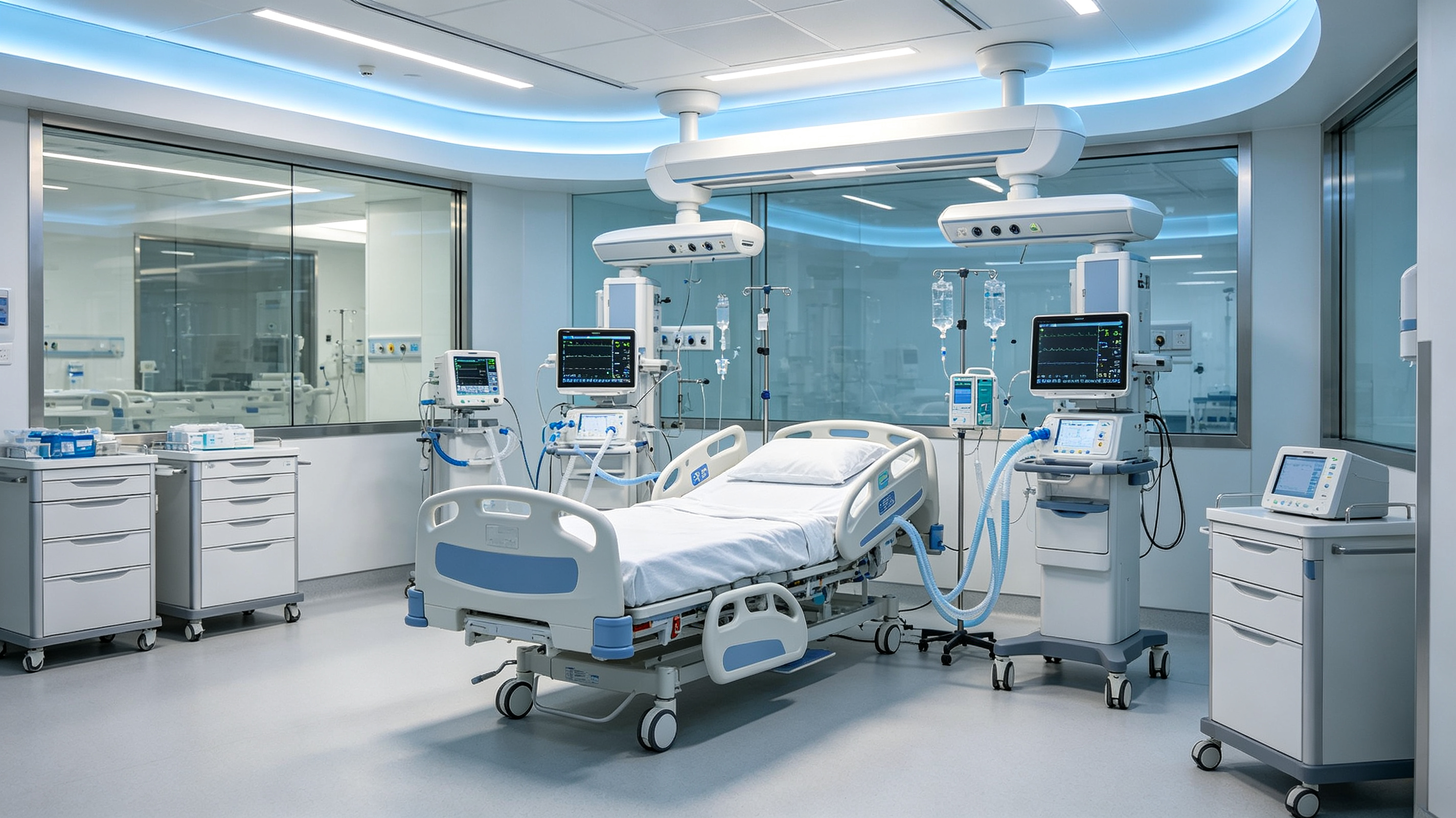 Intensive care unit with monitoring equipment